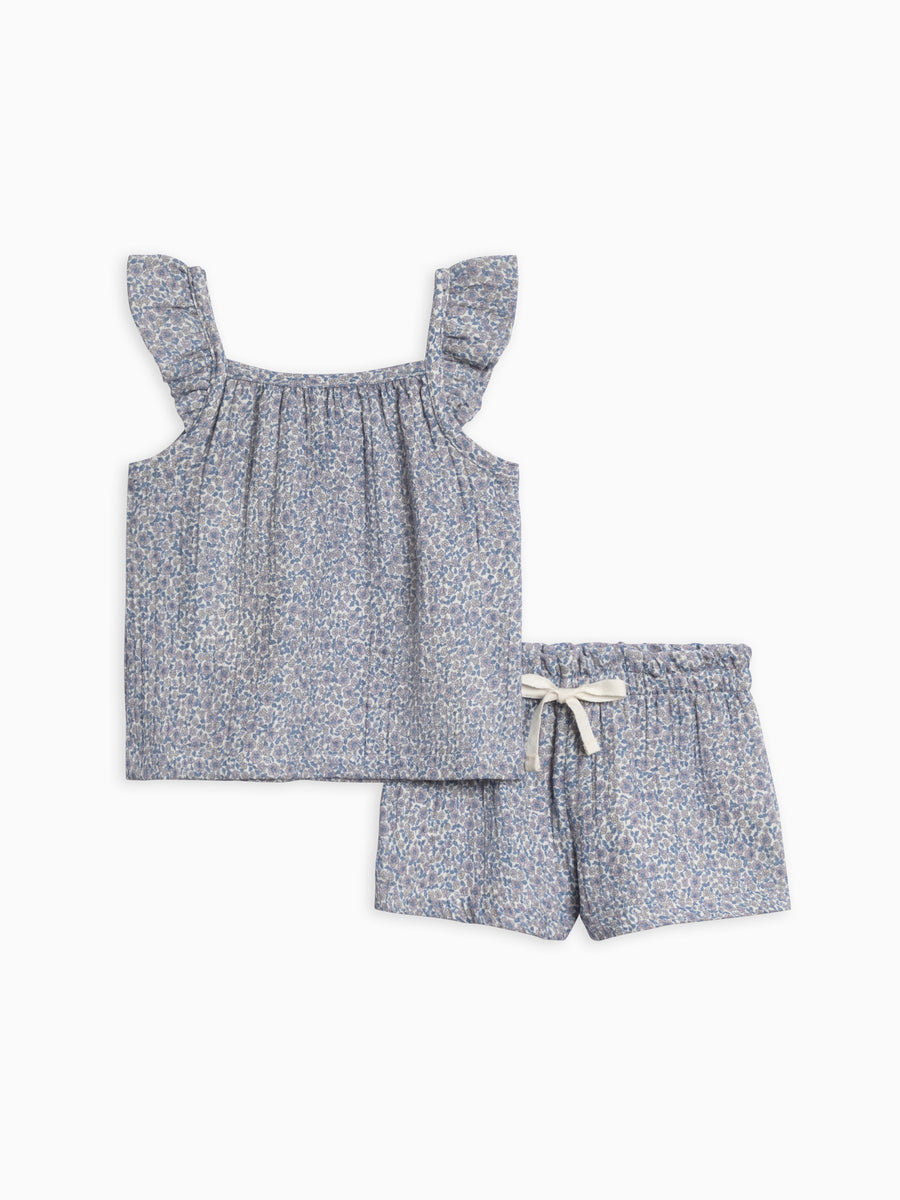 Nora Muslin Tank and Short Set Kids : Set : Bottoms : Shorts : Tops : Tanks Kendi Organic Cotton Kids Nora Muslin Tank and Short Set