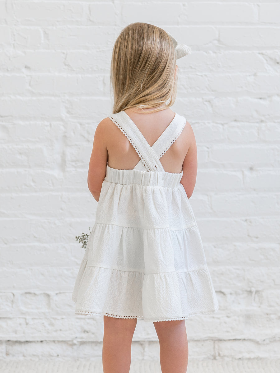 Zoey Seersucker Tiered Dress Baby-Kids : Tops : Dresses : Tanks Kendi Organic Cotton Baby and Kids Zoey Seersucker Tiered Dress