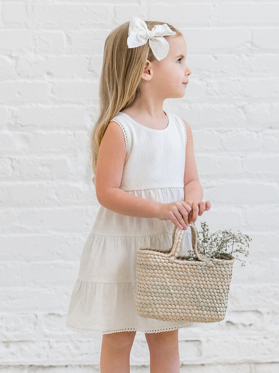Zoey Seersucker Tiered Dress Baby-Kids : Tops : Dresses : Tanks Kendi Organic Cotton Baby and Kids Zoey Seersucker Tiered Dress