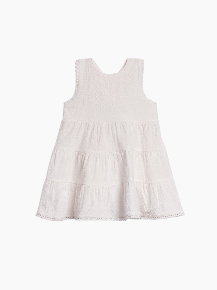 Zoey Seersucker Tiered Dress Baby-Kids : Tops : Dresses : Tanks Kendi Organic Cotton Baby and Kids Zoey Seersucker Tiered Dress