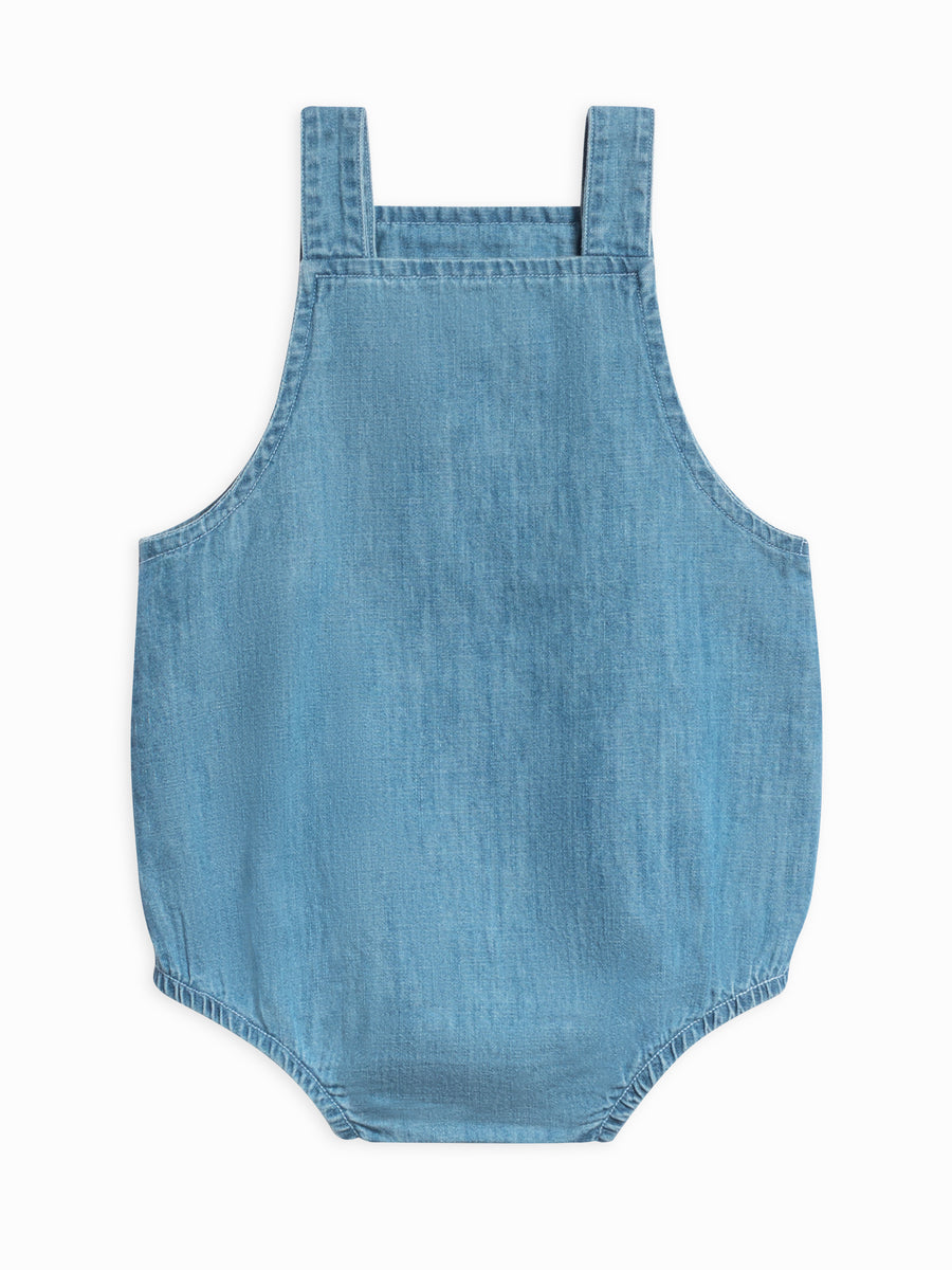Noe Chambray Bubble Overall Baby : Bottoms : Overalls : Shorts Kendi Organic Cotton Baby Noe Chambray Bubble Overall