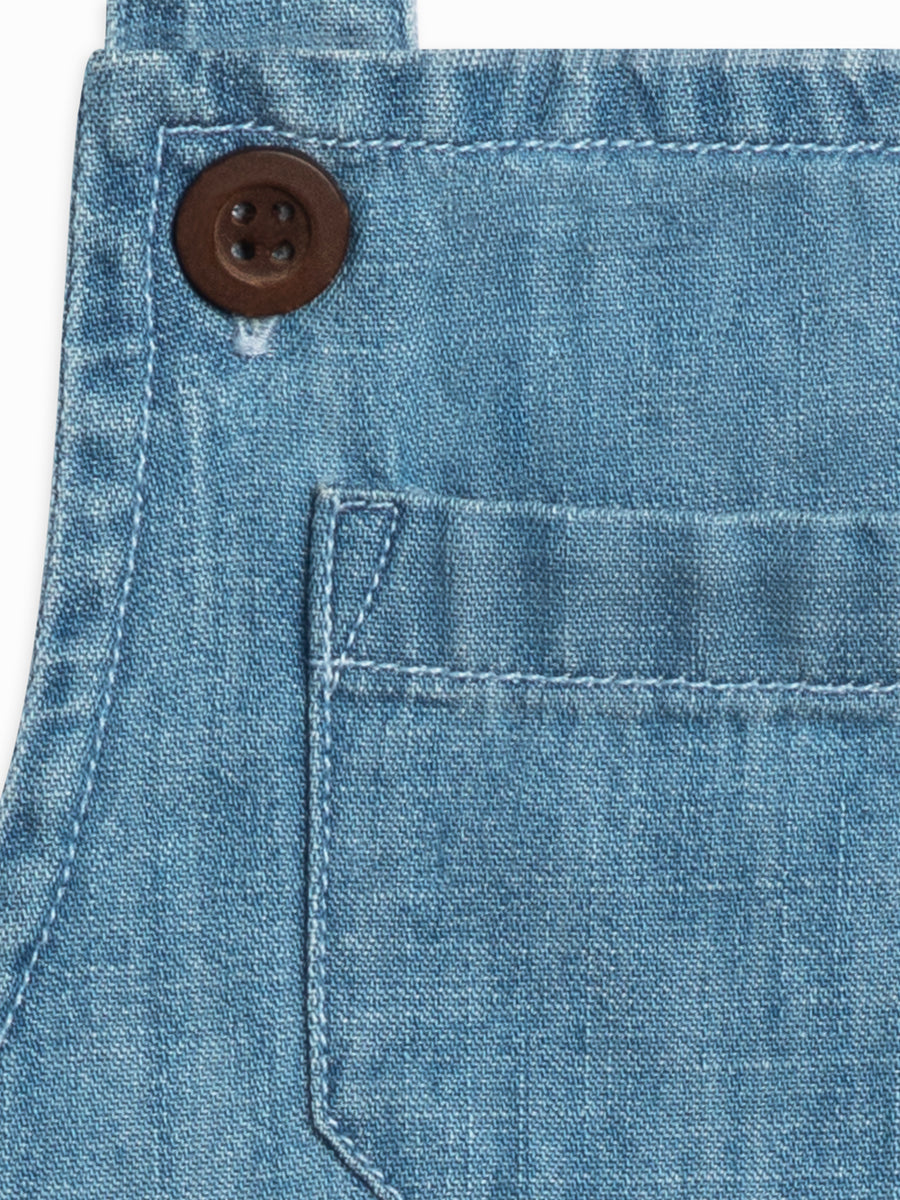 Noe Chambray Bubble Overall Baby : Bottoms : Overalls : Shorts Kendi Organic Cotton Baby Noe Chambray Bubble Overall