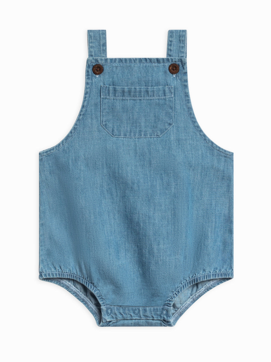 Noe Chambray Bubble Overall Baby : Bottoms : Overalls : Shorts Kendi Organic Cotton Baby Noe Chambray Bubble Overall