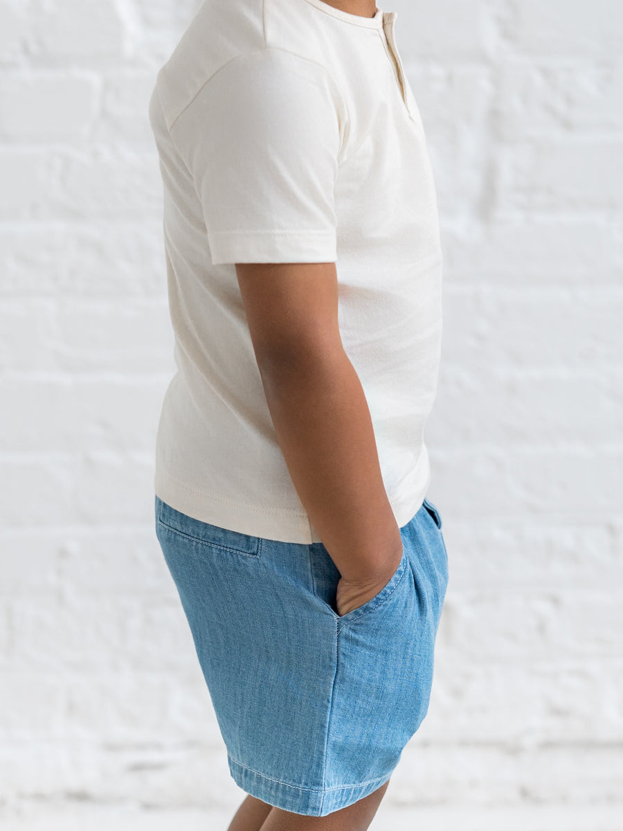 Luke Chambray Shorts Baby-Kids : Bottoms : Shorts Kendi Organic Cotton Baby and Kids Luke Chambray Shorts