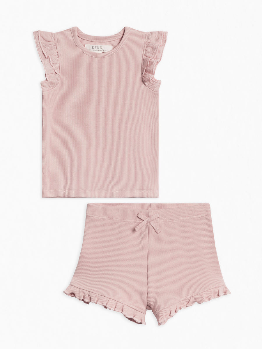 Organic 2 Piece Girls Ribbed Outfit Set Baby-Kids : Virtual Set Colored Organics