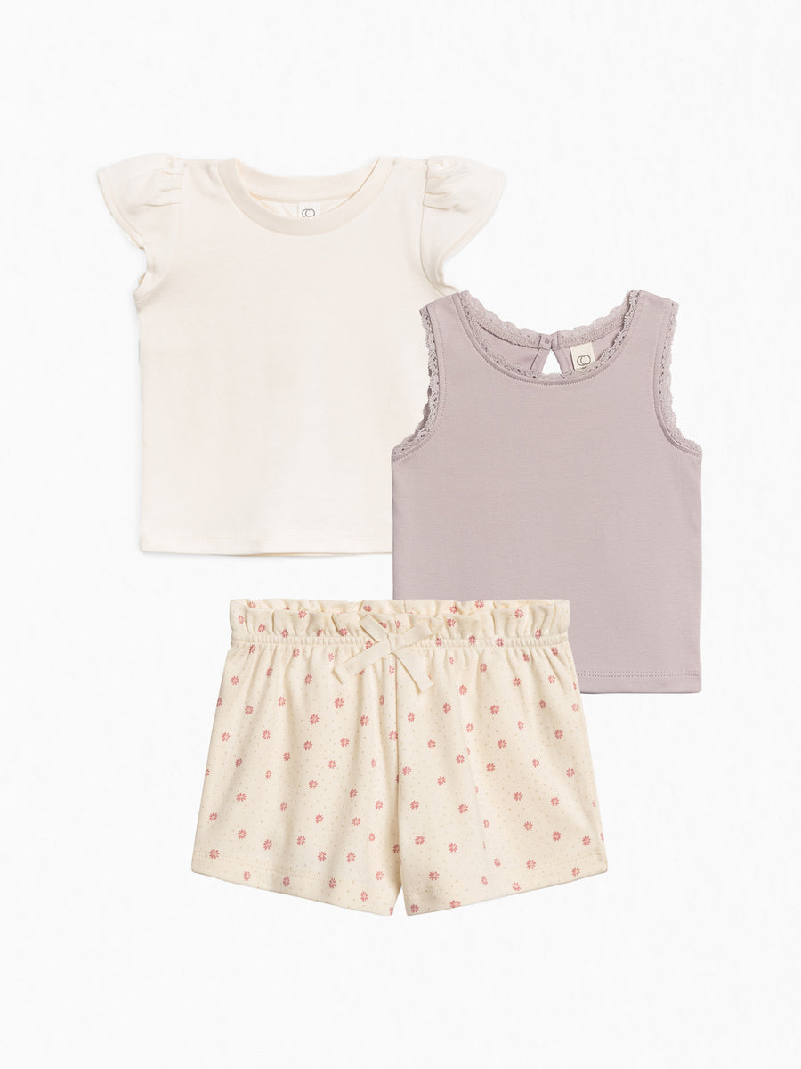 3-Piece Organic Toddler Girls Summer Bundle Kids : Virtual Bundle Colored Organics Organic Cotton Baby & Kids Spring Layers Bundle