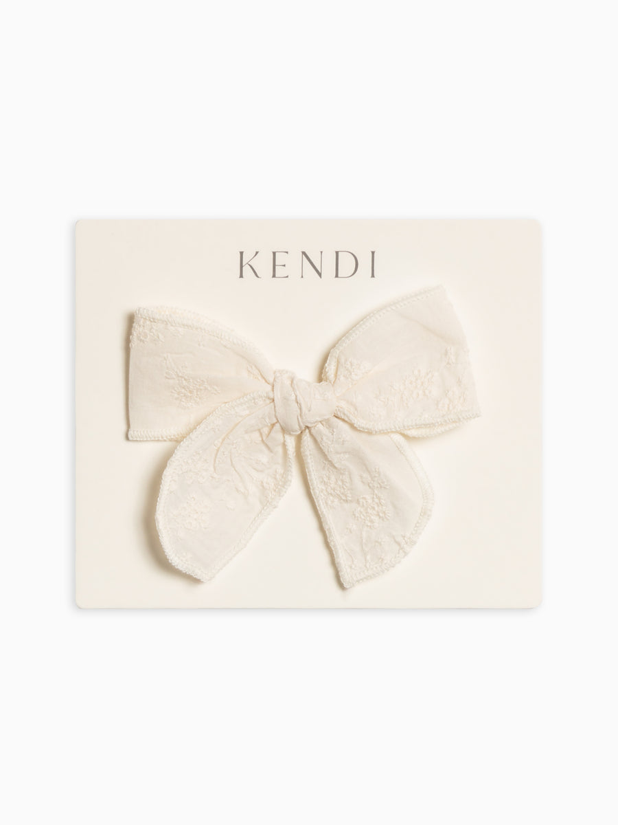 Eyelet Bow Clip - Ribbed Collection Baby : Accessories : Bows : Clips Kendi Organic Cotton Baby and Kids Eyelet Bow Clip