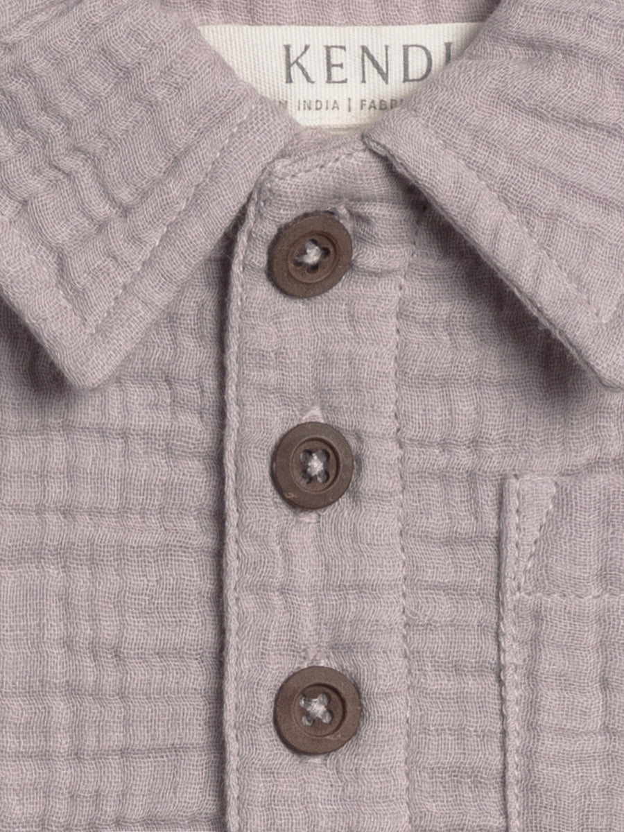 Ezra Muslin Short Sleeve Polo Baby-Kids : Tops : Shirts : Short Sleeves Kendi Organic Cotton Baby and Kids Ezra Muslin Short Sleeve Polo