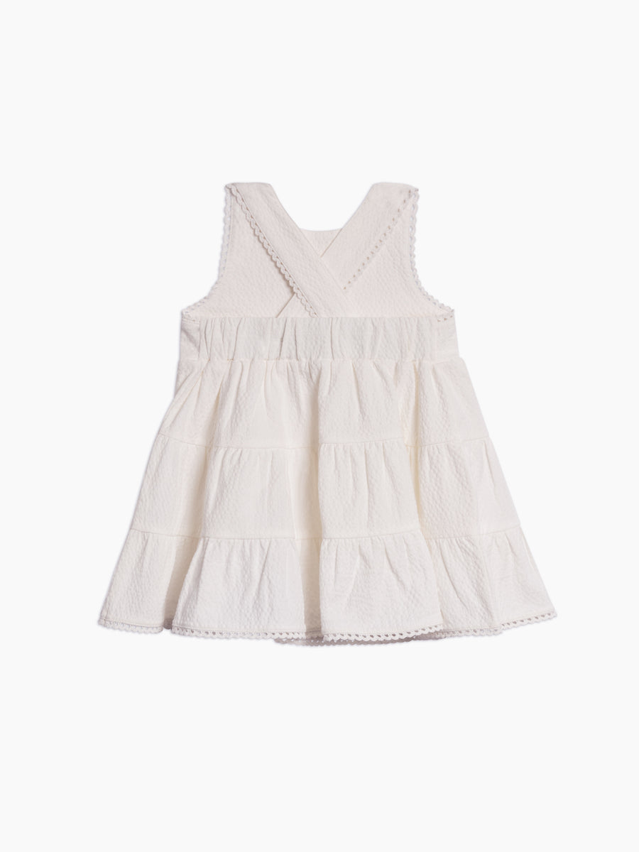 Zoey Seersucker Tiered Dress Baby-Kids : Tops : Dresses : Tanks Kendi Organic Cotton Baby and Kids Zoey Seersucker Tiered Dress