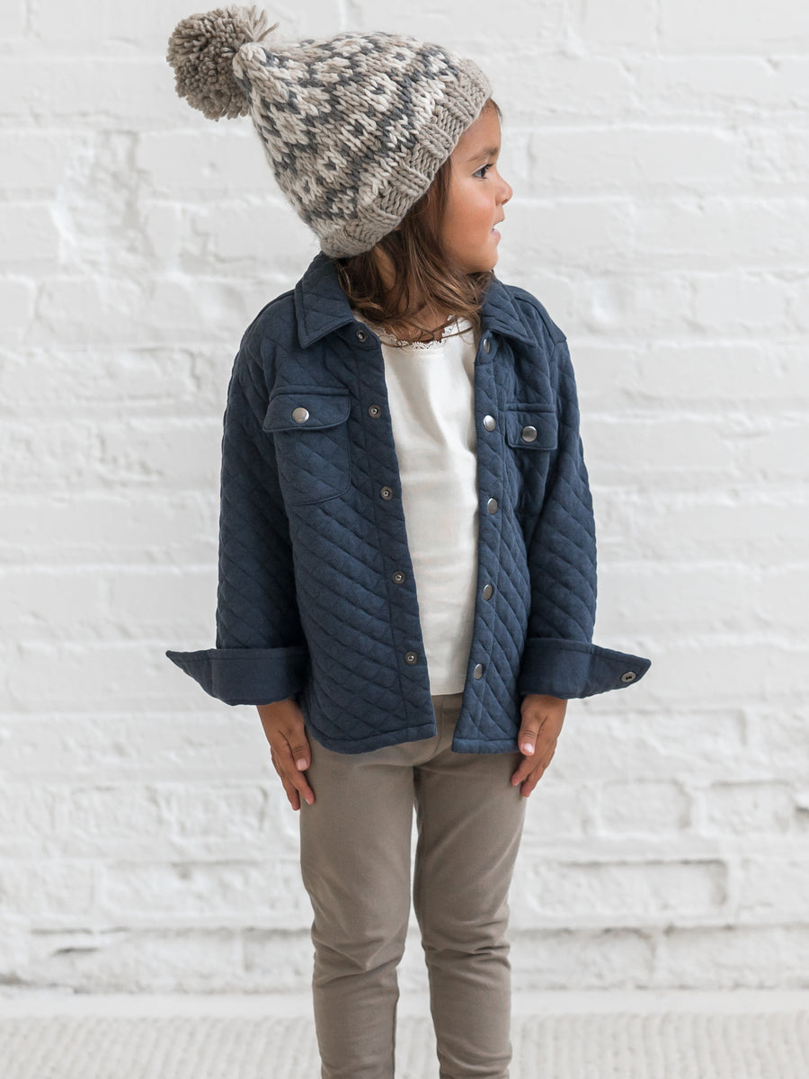 Liam Quilted Jacquard Collared Shirt Baby-Kids : Tops : Shirts : Long Sleeves Kendi Organic Cotton Baby and Kids Liam Quilted Jacquard Collard Shirt