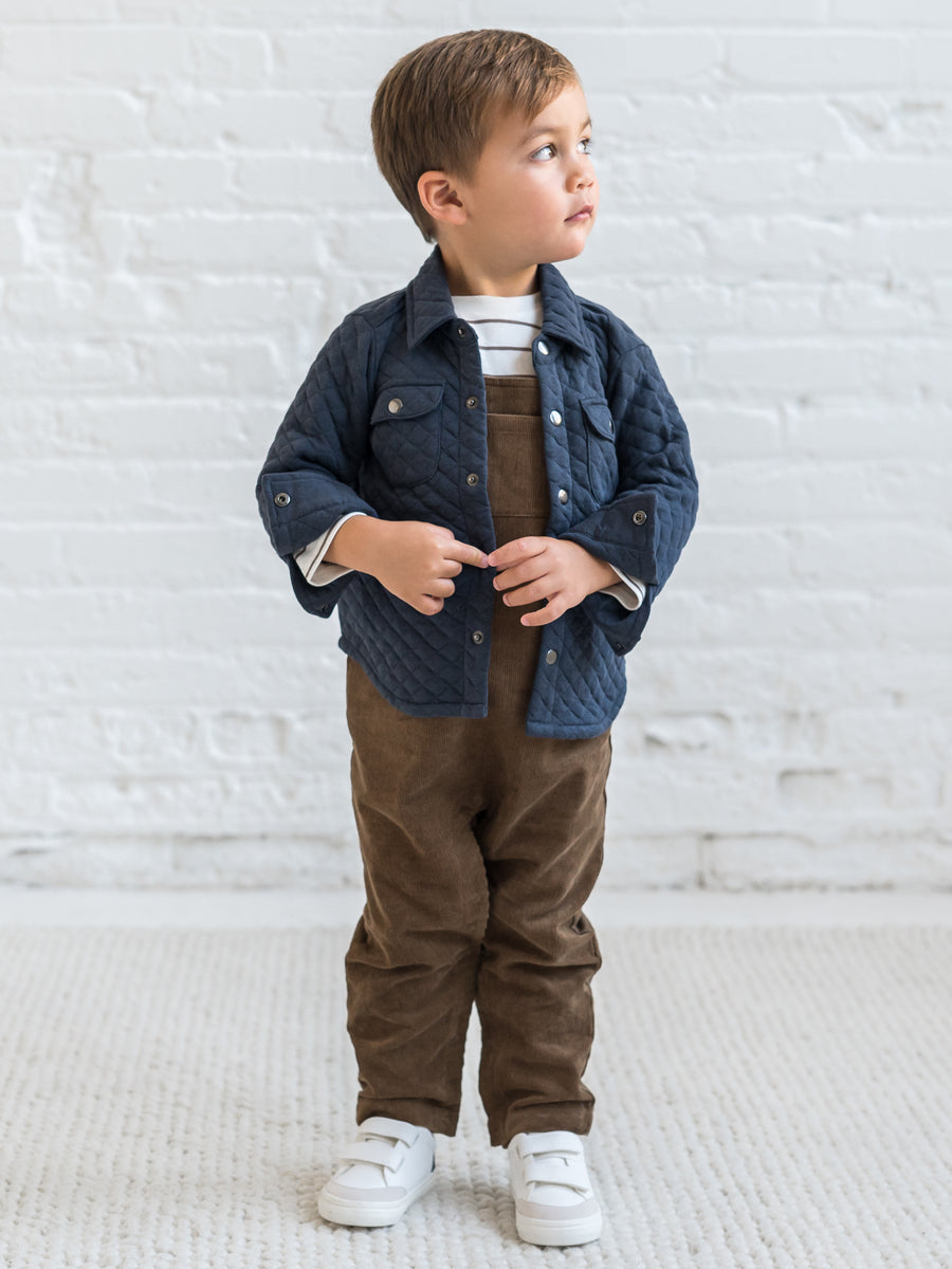 Liam Quilted Jacquard Collared Shirt Baby-Kids : Tops : Shirts : Long Sleeves Kendi Organic Cotton Baby and Kids Liam Quilted Jacquard Collard Shirt