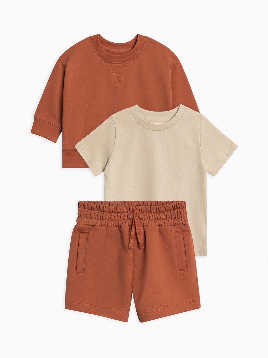 Organic 3 Piece French Terry Summer Bundle Baby-Kids : Virtual Bundle : Bottoms : Shorts : Tops : Hoodies : Long Sleeves : Tees : Short Sleeves Colored Organics Organic Cotton Baby & Kids Spring Layers Bundle