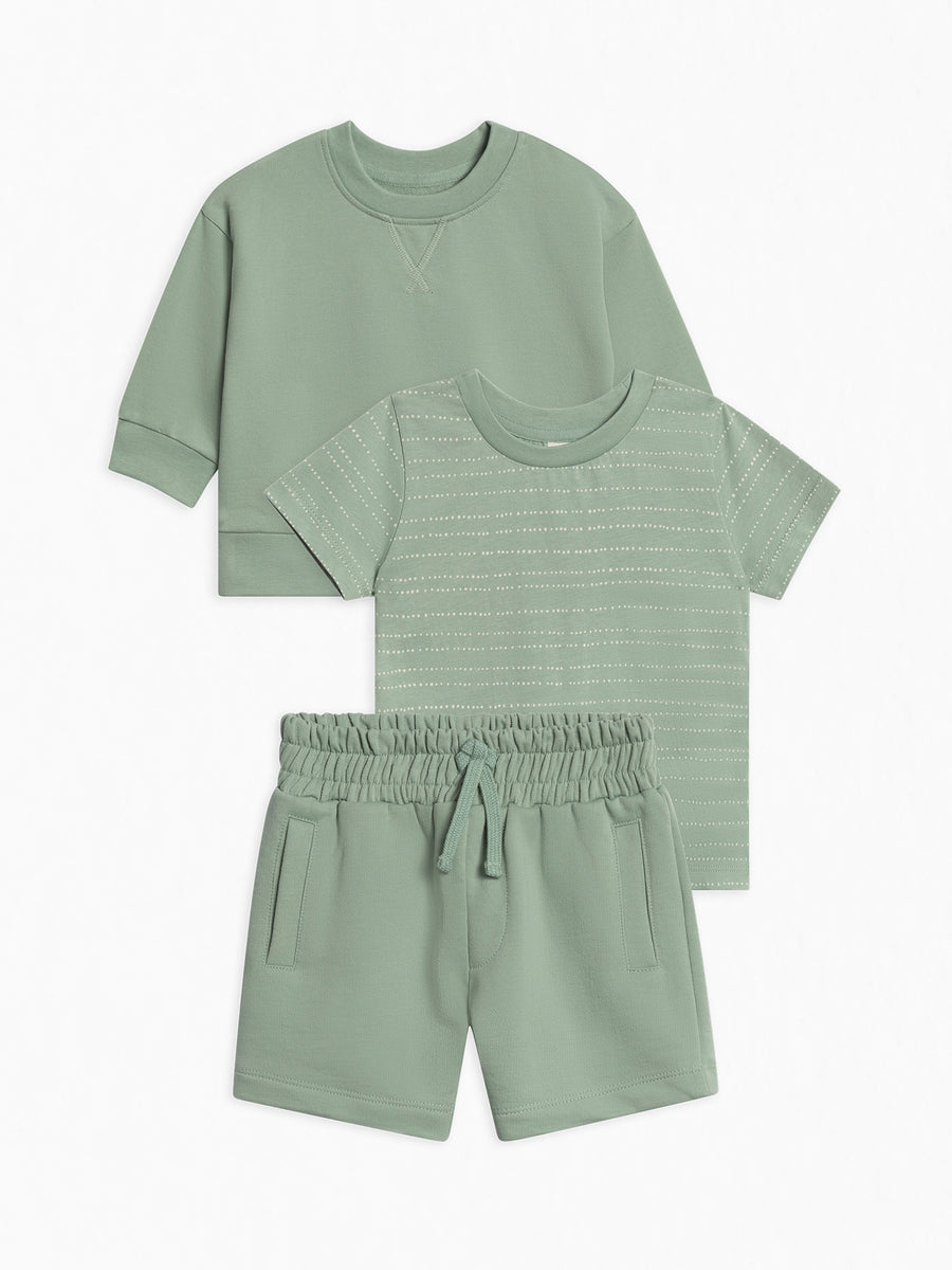 Organic 3 Piece French Terry Summer Bundle Baby-Kids : Virtual Bundle : Bottoms : Shorts : Tops : Hoodies : Long Sleeves : Tees : Short Sleeves Colored Organics Organic Cotton Baby & Kids Spring Layers Bundle