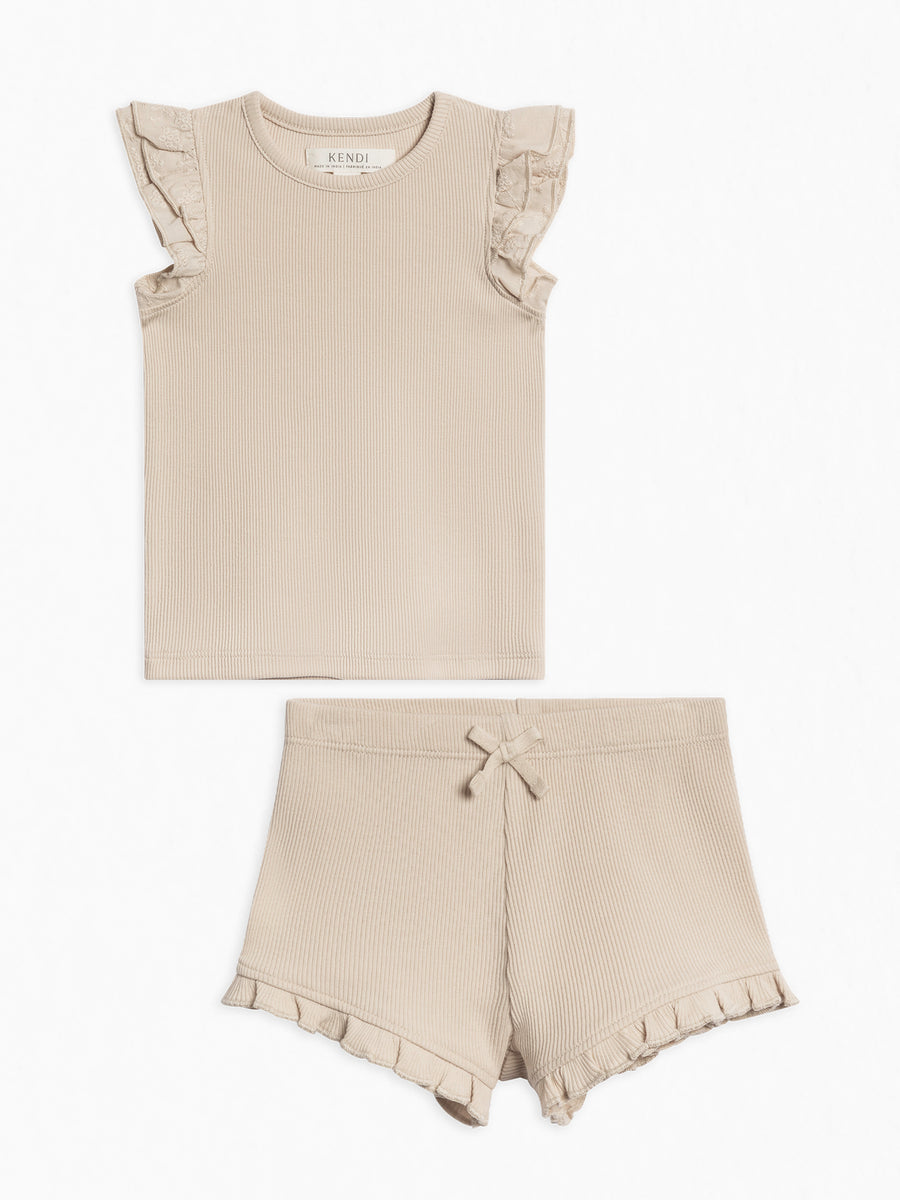 Organic 2 Piece Girls Ribbed Outfit Set Baby-Kids : Virtual Set Colored Organics 