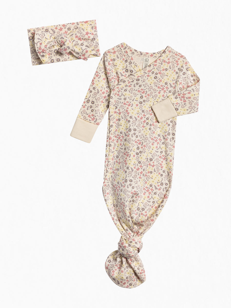 Organic Kimono Gown and Bow Wrap Set Baby : Virtual Set Colored Organics 