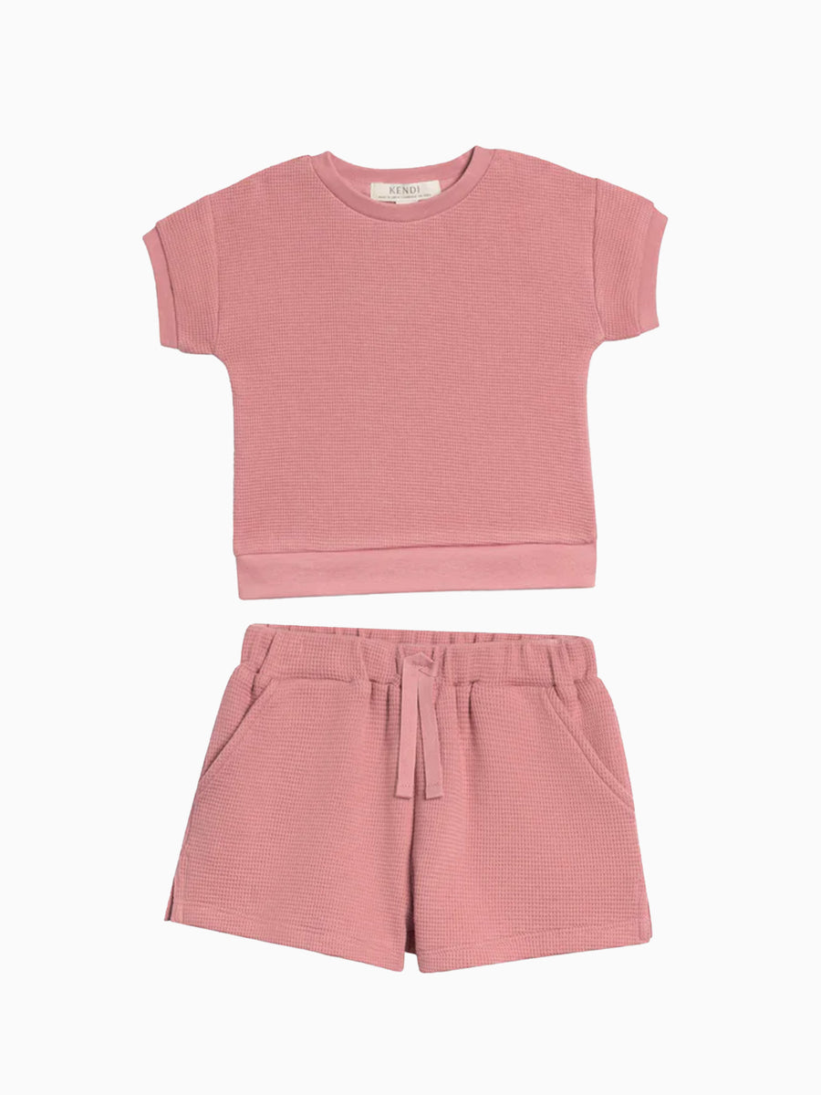 Organic 2 Piece Waffle Tee and Shorts Set Baby-Kids : Virtual Set Colored Organics 